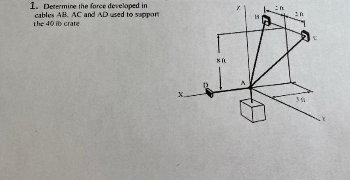 1 Determine The Force Developed In Cables Ab Ac And Ad Used To Support The 40 Lb Crate 21 B 81 X 1