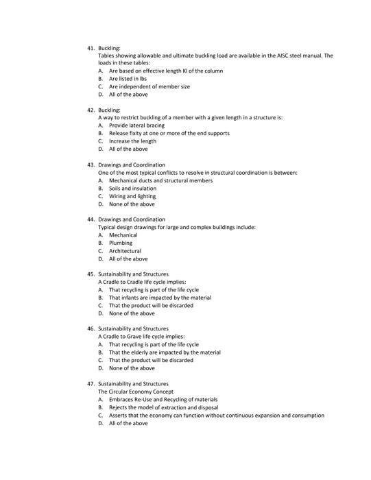 41 Buckling Tables Showing Allowable And Ultimate Buckling Load Are Available In The Aisc Steel Manual The Loads In T 1