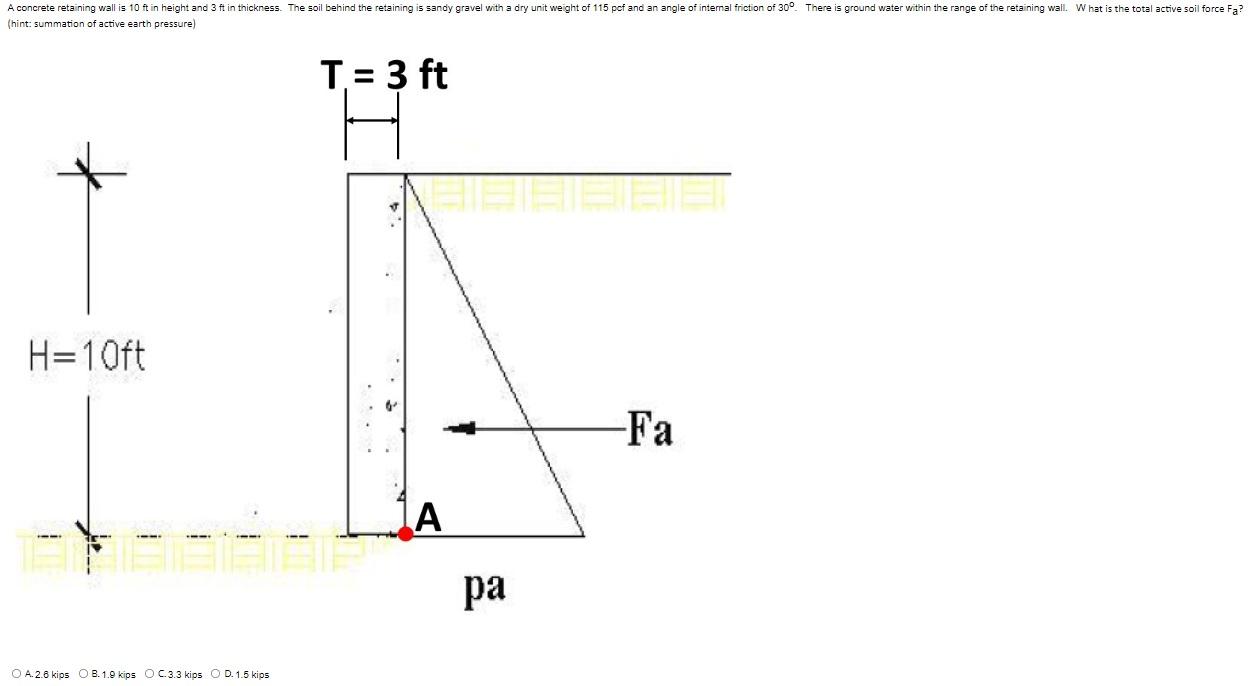 A Concrete Retaining Wall Is 10 Ft In Height And 3 Ft In Thickness The Soil Behind The Retaining Is Sandy Gravel With A 1