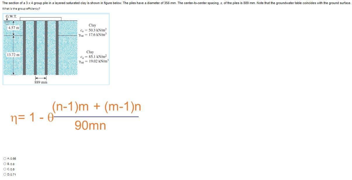 The Section Of A 3 X 4 Group Pile In A Layered Saturated Clay Is Shown In Figure Below The Piles Have A Diameter Of 356 1