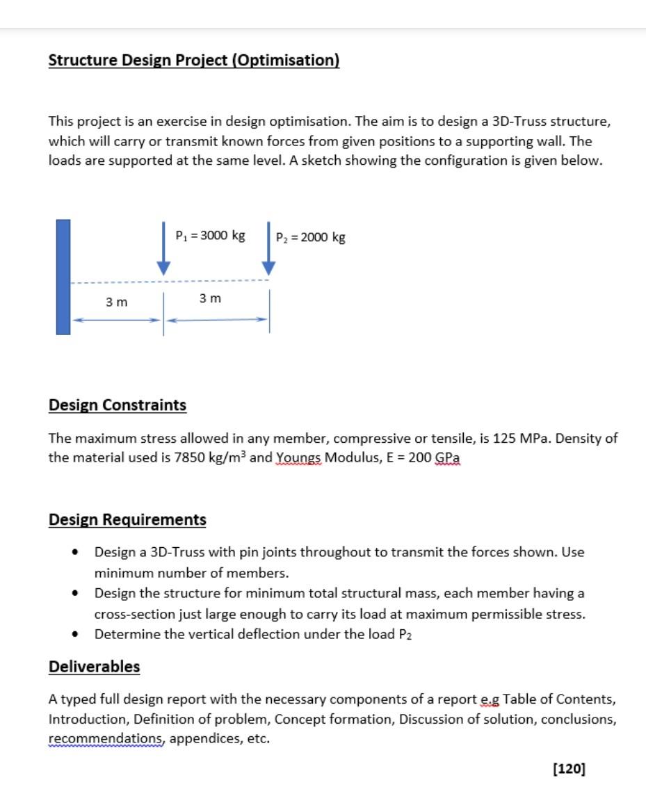 Structure Design Project Optimisation This Project Is An Exercise In Design Optimisation The Aim Is To Design A 3d Tr 1