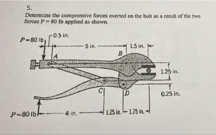 5 Determine The Compressive Forces Exerted On The Bolt As A Result Of The Two Forces P 80 Lb Applied As Shown 0 5 In 1