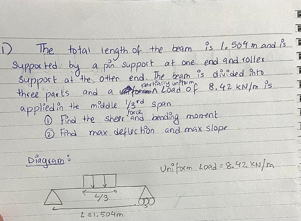 O D The Total Length Of The Beam Is De 504 Mand Is Supported By A Pra Support At One End And Roller Support At The Othe 1