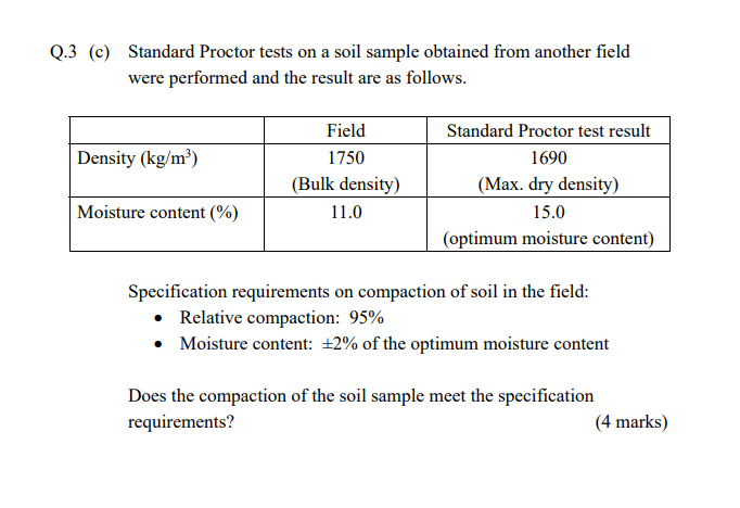 Q 3 C Standard Proctor Tests On A Soil Sample Obtained From Another Field Were Performed And The Result Are As Follows 1