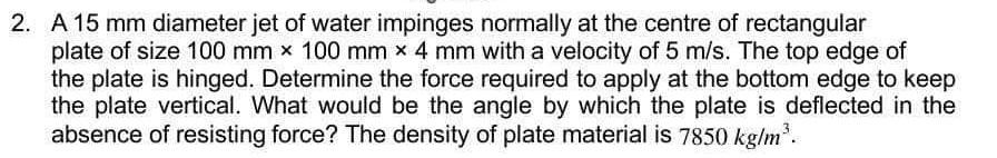 2 A 15 Mm Diameter Jet Of Water Impinges Normally At The Center Of A Rectangular Plate Of Size 100 Mm X 100 Mm X 4 Mm W 1