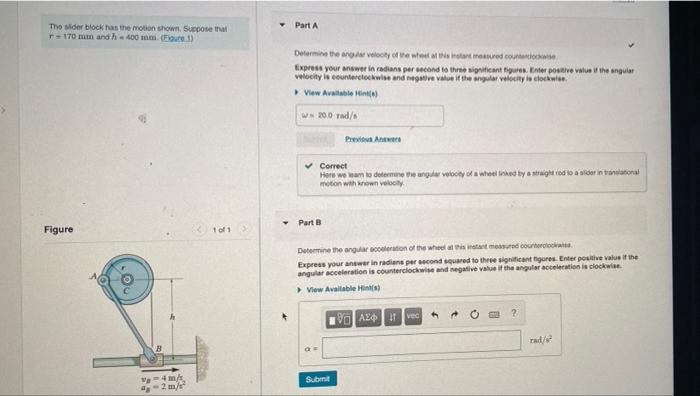 Member Ab Is Rotating At 9 Rads 1 Determine The And Components Of The Velocity Of Port Express Your Answers Using Th 2
