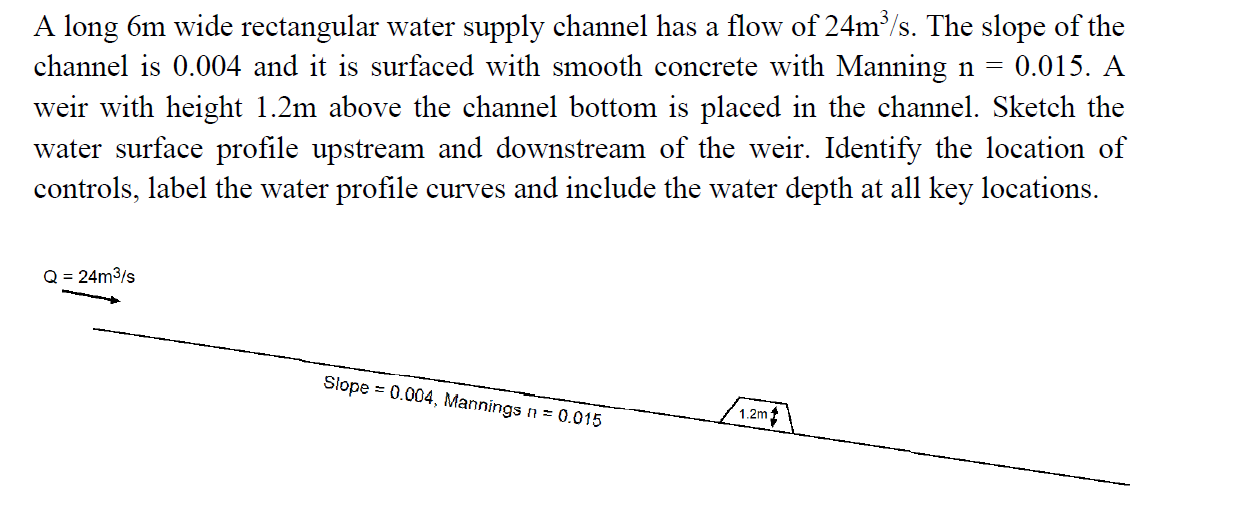 A A Long Om Wide Rectangular Water Supply Channel Has A Flow Of 24m S The Slope Of The Channel Is 0 004 And It Is Surf 1