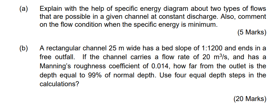 A Explain With The Help Of Specific Energy Diagram About Two Types Of Flows That Are Possible In A Given Channel At Co 1