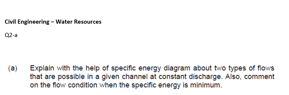 Civil Engineering Water Resources Q2 A Explain With The Help Of Specific Energy Diagram About Two Types Of Flows That 1