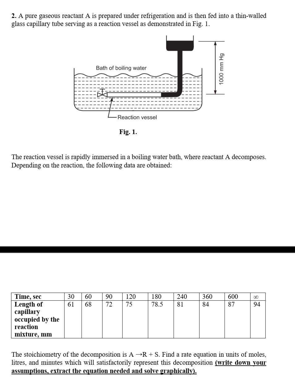 2 A Pure Gaseous Reactant A Is Prepared Under Refrigeration And Is Then Fed Into A Thin Walled Glass Capillary Tube Ser 1