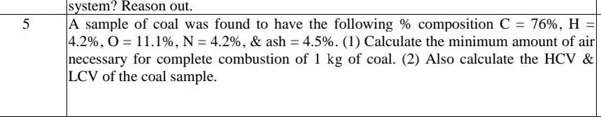 5 In System Reason Out A Sample Of Coal Was Found To Have The Following Composition C 76 H 4 2 O 11 1 N 1