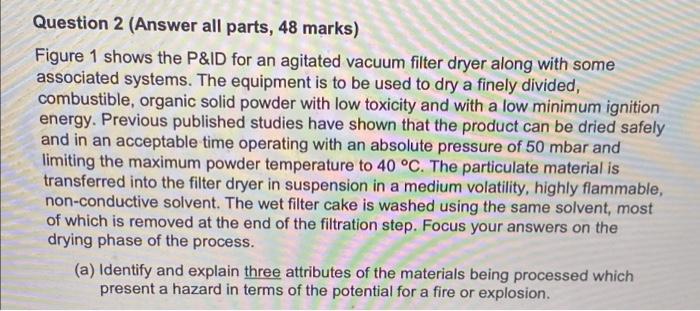Question 2 Answer All Parts 48 Marks Figure 1 Shows The P Id For An Agitated Vacuum Filter Dryer Along With Some Asso 1