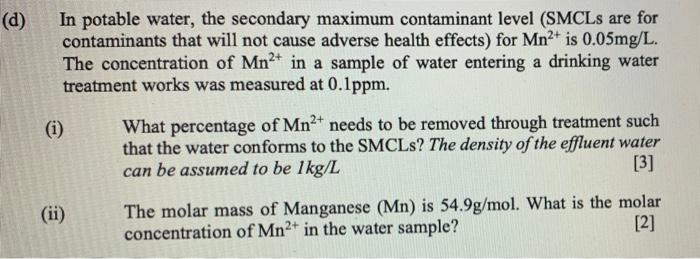 D In Potable Water The Secondary Maximum Contaminant Level Smcls Are For Contaminants That Will Not Cause Adverse He 1