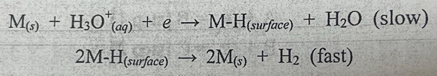 Hydrogen H2 In The Acidic Solution Is Produced By Bonding Two Hydrogen Atoms Adsorbed On The Surface Of The Metal Elec 1