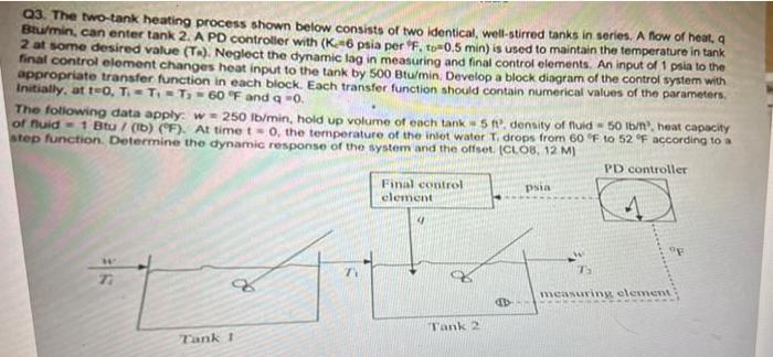 Q3 The Two Tank Heating Process Shown Below Consists Of Two Identical Well Stirred Tanks In Series A Flow Of Heat Bt 1
