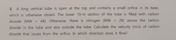 3 A Long Vertical Tube Is Open At The Top And Contains A Small Orifice In Its Base Which Is Otherwise Closed The Lowe 1