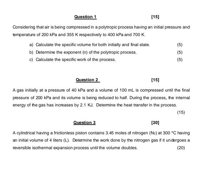 Question 1 15 Considering That Air Is Being Compressed In A Polytropic Process Having An Initial Pressure And Temperat 1