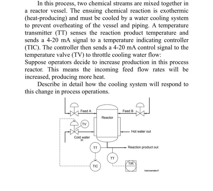 In This Process Two Chemical Streams Are Mixed Together In A Reactor Vessel The Ensuing Chemical Reaction Is Exothermi 1