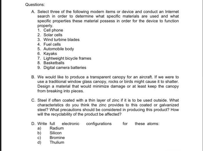 Questions A Select Three Of The Following Modern Items Or Device And Conduct An Internet Search In Order To Determine 1