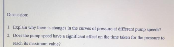 Discussion 1 Explain Why There Is Changes In The Curves Of Pressure At Different Pump Speeds 2 Does The Pump Speed H 2