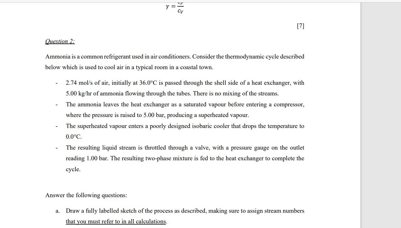 V 7 Question 2 Ammonia Is A Common Refrigerant Used In Air Conditioners Consider The Thermodynamic Cycle Described 1