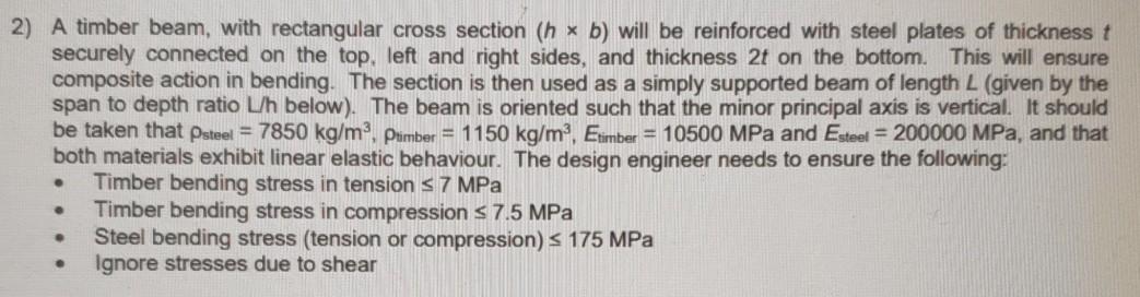 Consider Self Weight Only Draw The Stress And Strain Distributions At Midspan Do Not Give Incorrect Drawings If You Do 1