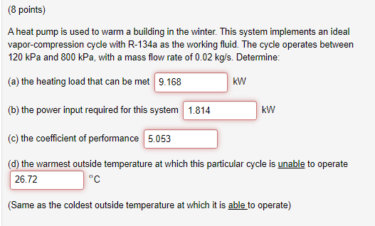 8 Points A Heat Pump Is Used To Warm A Building In The Winter This System Implements An Ideal Vapor Compression Cycle 1