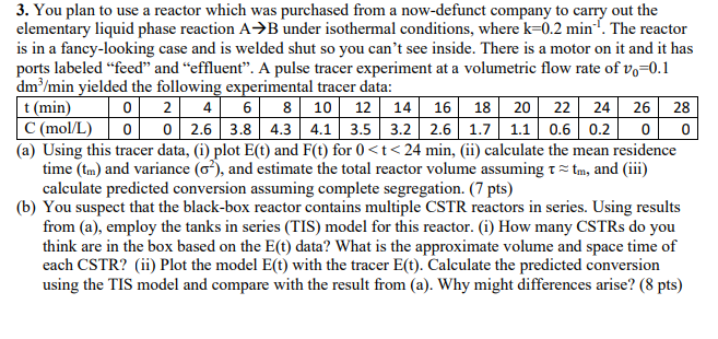 3 You Plan To Use A Reactor Which Was Purchased From A Now Defunct Company To Carry Out The Elementary Liquid Phase Rea 1