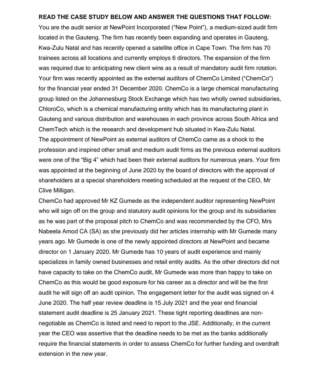 Read The Case Study Below And Answer The Questions That Follow You Are The Audit Senior At Newpoint Incorporated New 1