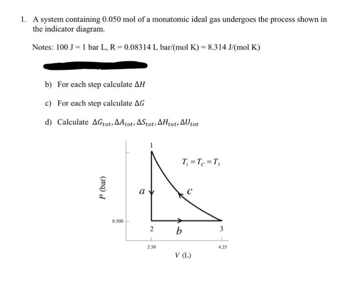 1 A System Containing 0 050 Mol Of A Monatomic Ideal Gas Undergoes The Process Shown In The Indicator Diagram Notes 1 1