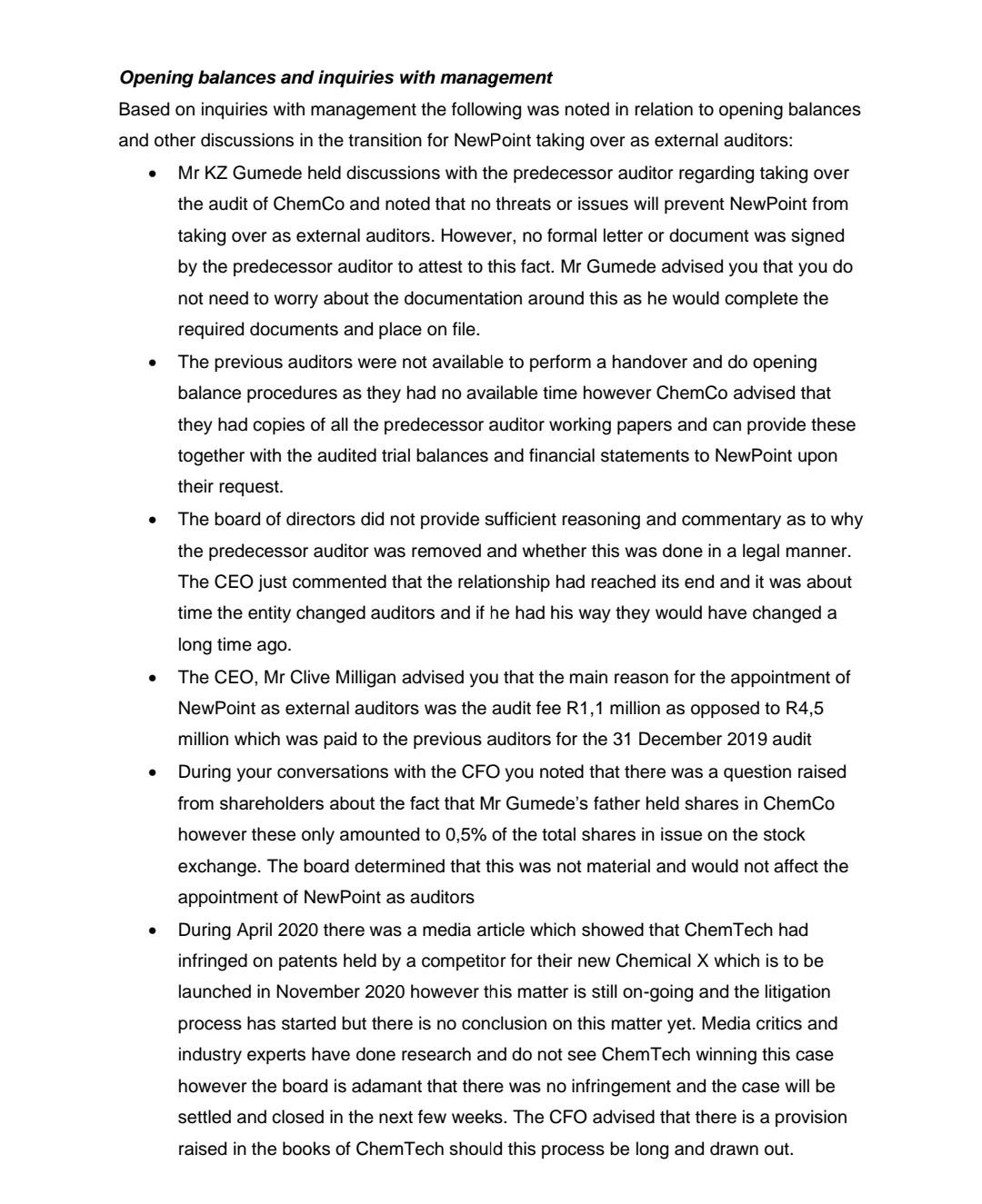 Read The Case Study Below And Answer The Questions That Follow You Are The Audit Senior At Newpoint Incorporated New 2