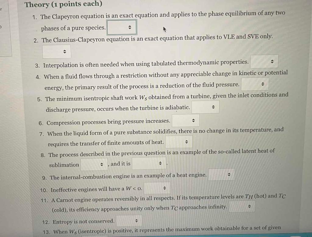 T Theory 1 Points Each 1 The Clapeyron Equation Is An Exact Equation And Applies To The Phase Equilibrium Of Any Two 1