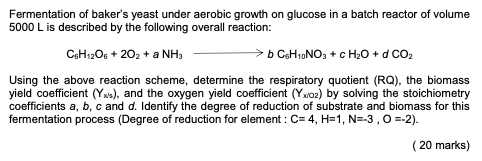 Che505 Reaction Engineering Ii Fermentation Of Baker S Yeast Under Aerobic Growth On Glucose In A Batch Reactor Of Vol 2