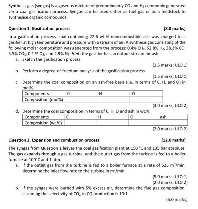 Synthesis Gas Syngas Is A Gaseous Mixture Of Predominantly Co And H2 Commonly Generated Via A Coal Gasification Proces 1