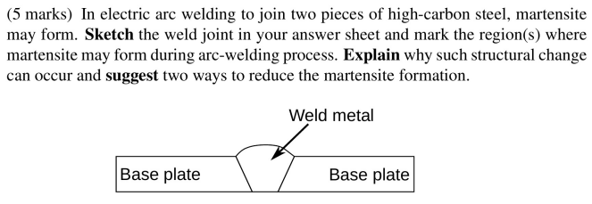 5 Marks In Electric Arc Welding To Join Two Pieces Of High Carbon Steel Martensite May Form Sketch The Weld Joint In 1