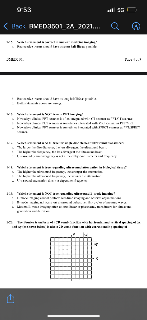 9 53 Il 5gt Back Bmed3501 2a 2021 1 15 Which Statement Is Correct In Nuclear Medicine Imaging A Radioactive Trace 1