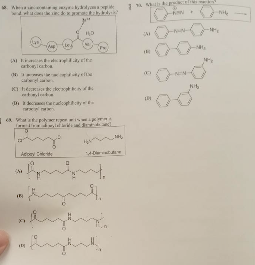 70 What Is The Product Of This Reaction 68 When A Zine Containing Enzyme Hydrolyzes A Peptide Bond What Does The Z 1