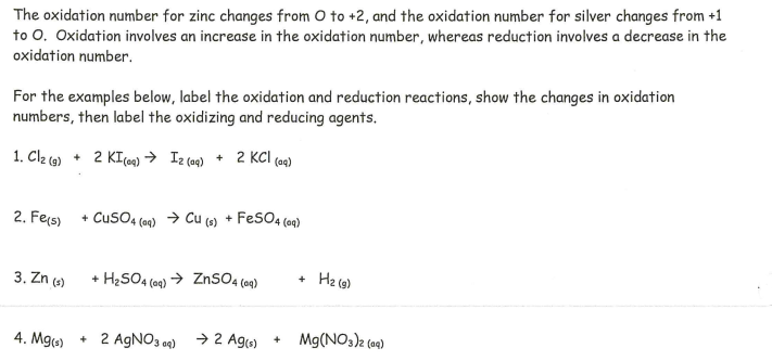 The Oxidation Number For Zinc Changes From 0 To 2 And The Oxidation Number For Silver Changes From 1 To O Oxidation 1