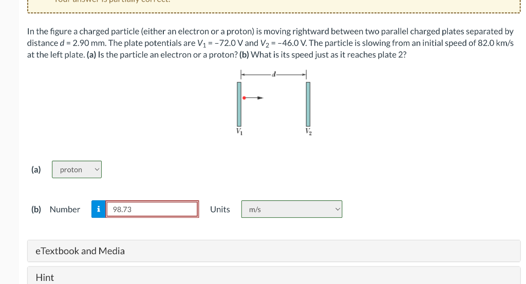 In The Figure A Charged Particle Either An Electron Or A Proton Is Moving Rightward Between Two Parallel Charged Plate 1
