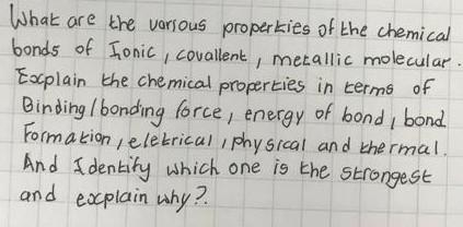 What Are The Varsous Properkies Of The Chemical Bonds Of Tonic Covallent Metallic Molecular Explain The Chemical Prope 1