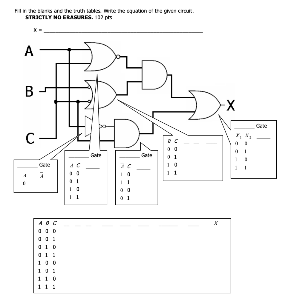 Fill In The Blanks And The Truth Tables Write The Equation Of The Given Circuit Strictly No Erasures 102 Pts X A D 1