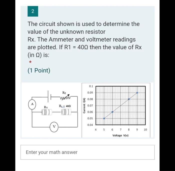 2 The Circuit Shown Is Used To Determine The Value Of The Unknown Resistor Rx The Ammeter And Voltmeter Readings Are Pl 1