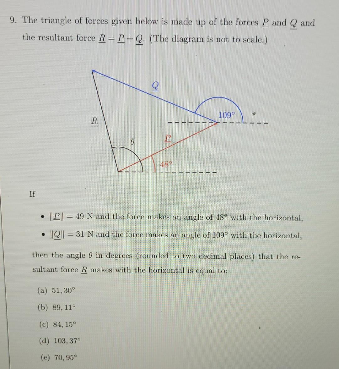 9 The Triangle Of Forces Given Below Is Made Up Of The Forces P And Q And The Resultant Force R P Q The Diagram Is 1