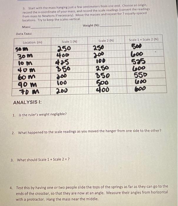 3 Start With The Mass Hanging Just A Few Centimeters From One End Choose An Origin Record The X Coordinate Of Your Ma 1