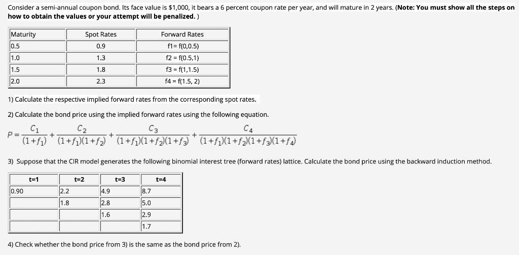 Consider A Semi Annual Coupon Bond Its Face Value Is 1 000 It Bears A 6 Percent Coupon Rate Per Year And Will Mature 1