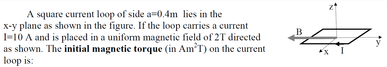 N A Square Current Loop Of Side A 0 4m Lies In The X Y Plane As Shown In The Figure If The Loop Carries A Current I 10 1