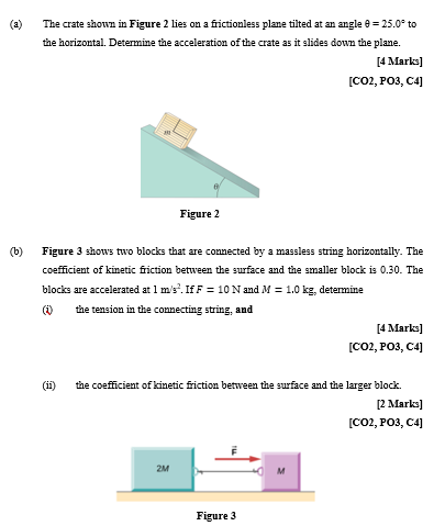 A The Crate Shown In Figure 2 Lies On A Frictionless Plane Tilted At An Angle 25 0 To The Horizontal Determine The 1