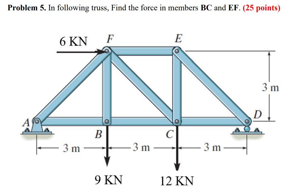 In Following Truss Find The Force In Members Bc And Ef Thank You 1