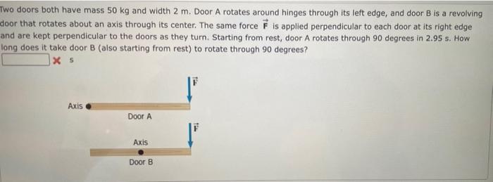 Two Doors Both Have Mass 50 Kg And Width 2 M Door A Rotates Around Hinges Through Its Left Edge And Door B Is A Revo 1