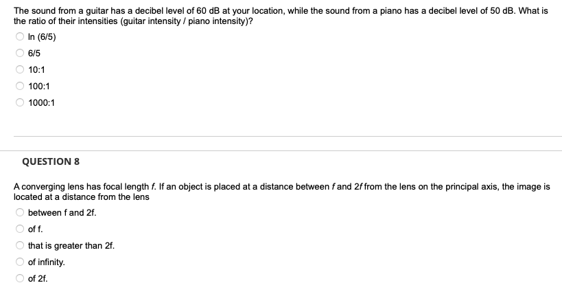 The Sound From A Guitar Has A Decibel Level Of 60 Db At Your Location While The Sound From A Piano Has A Decibel Level 1